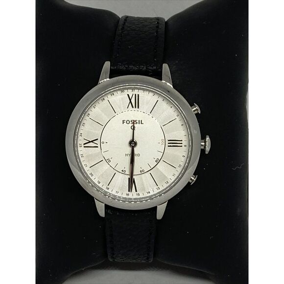 Fossil FTW5019 Women's Black Leather Silver Analog Dial Hybrid Smart Watch XX811 - Picture 1 of 12